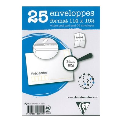 Enveloppes Paquet de 25 Format 114x162 Adhéclair C6